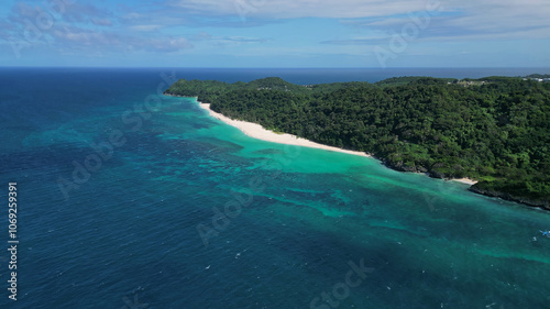 Aerial view of beautiful tropical sandy beach