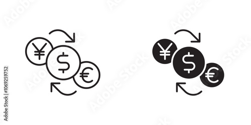 Currency Exchange Icon with Overlapping Currencies, Representing Foreign Exchange, Currency Conversion, and International Financial Transactions