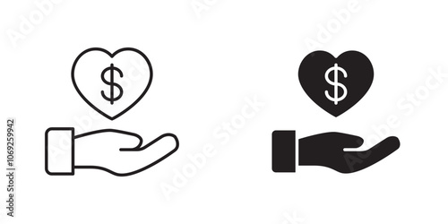 Donation Icon with Hand Holding Heart, Representing Charitable Contributions, Giving Back, and Philanthropic Support