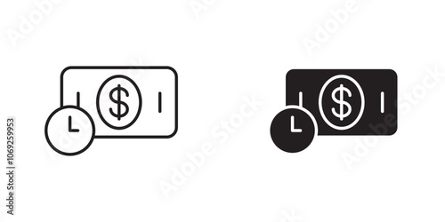 Pending Payment Icon with Clock and Dollar Sign, Representing Payments in Process, Transaction Pending, and Awaiting Confirmation
