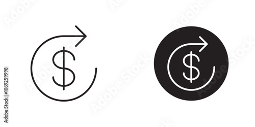 Refund Icon with Reversed Arrow and Dollar Symbol, Representing Returning Funds, Payment Reversal, and Transaction Refunds