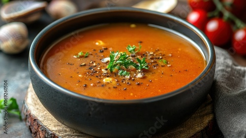 Close-up of a Bowl of Gazpacho Soup