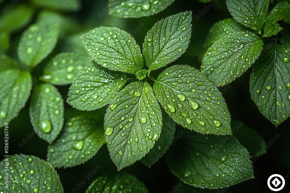 close-up of a lush green plant with dew drops on the leaves close-up of a lush green plant with dew drops on the leaves