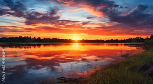 sunset over the ocean, sunset over the sea, fantastic sunset scene over the ocean, sun reflection on the lake, golden time