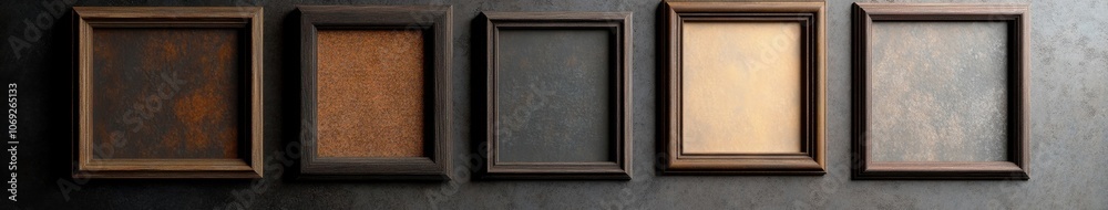 Fototapeta premium Assortment of antique wooden frames on dark background