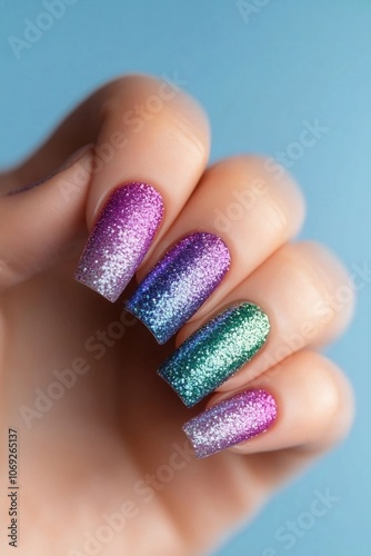 Vibrant glittery nail polish design