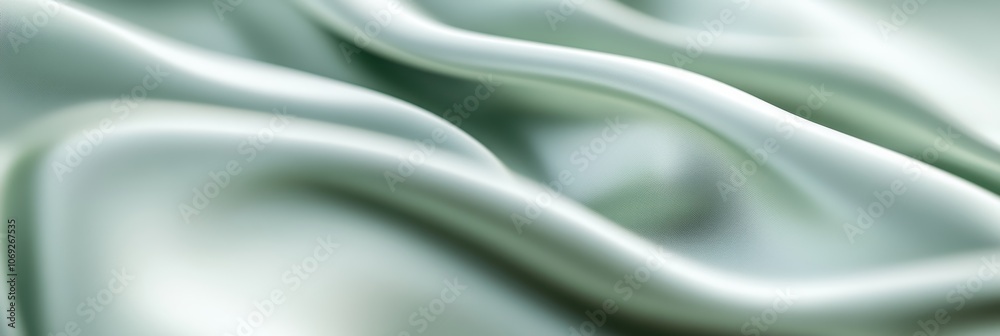 光沢のある青緑色の布が柔らかく波打ち、静かな空間を演出している様子