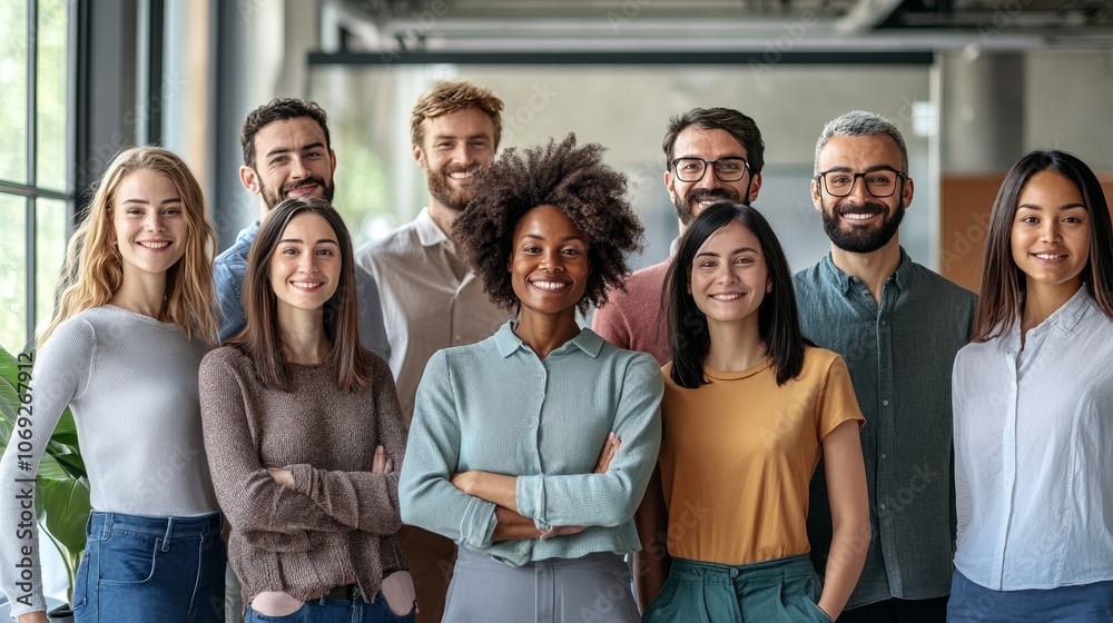 A joyful and diverse office team stands together near a window, radiating camaraderie and positivity, reflecting a modern work environment inclusive of all backgrounds. A joyful and diverse office team stands together near a window, radiating camaraderie and positivity, reflecting a modern work environment inclusive of all backgrounds.
