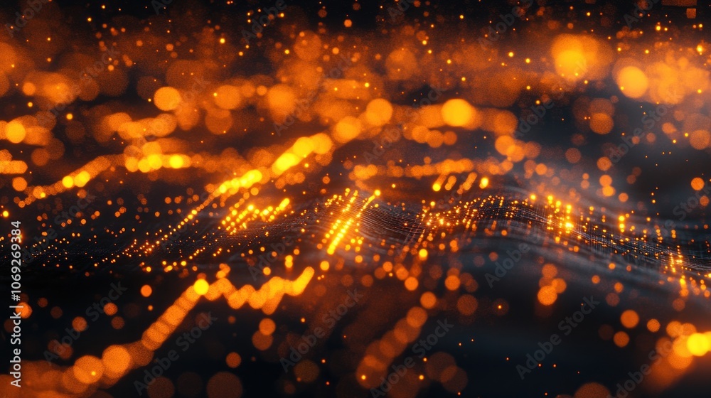 Abstract visualization of glowing particles and waves, suggesting energy and movement. Abstract visualization of glowing particles and waves, suggesting energy and movement.