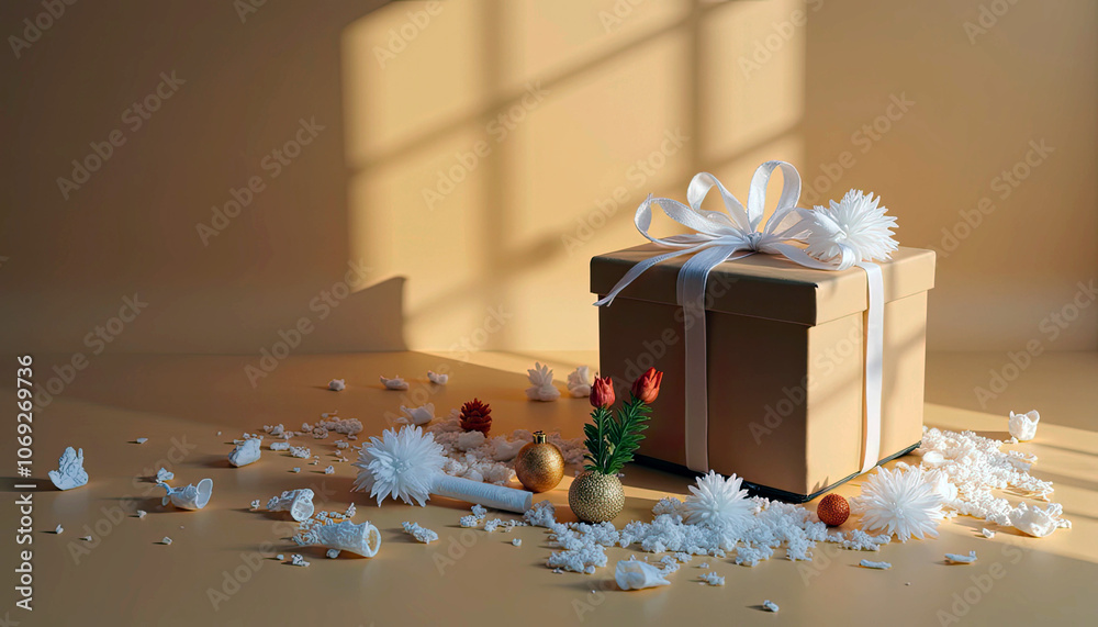 © LarisaM - A pink box white a grey ribbon on top of it. The box is sitting on a table © LarisaM - A pink box white a grey ribbon on top of it. The box is sitting on a table