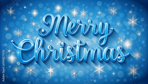 Blue Glitter Merry Christmas Lettering on Sparkling Background photo