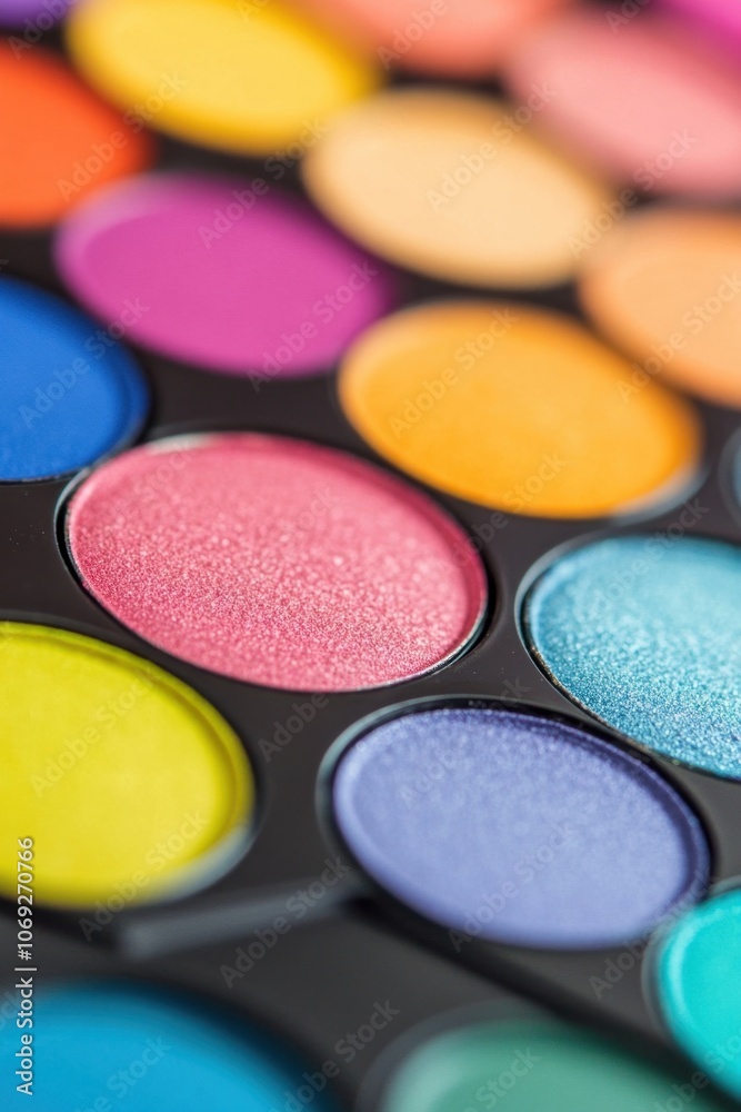 Vibrant makeup palette with various colorful eyeshadows Vibrant makeup palette with various colorful eyeshadows