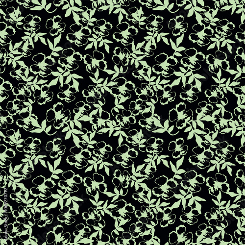 Feminine monochrome seamless pattern with lace pattern of flowers.