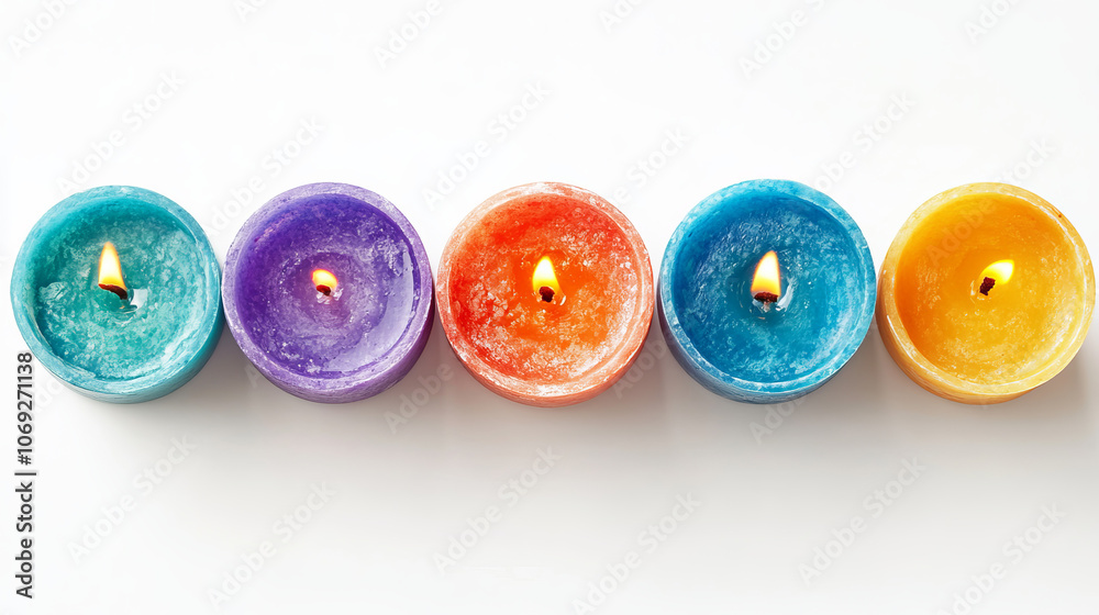 A vibrant display of aroma candles with colorful wax, arranged artfully to create an inviting and cheerful ambiance. A vibrant display of aroma candles with colorful wax, arranged artfully to create an inviting and cheerful ambiance.