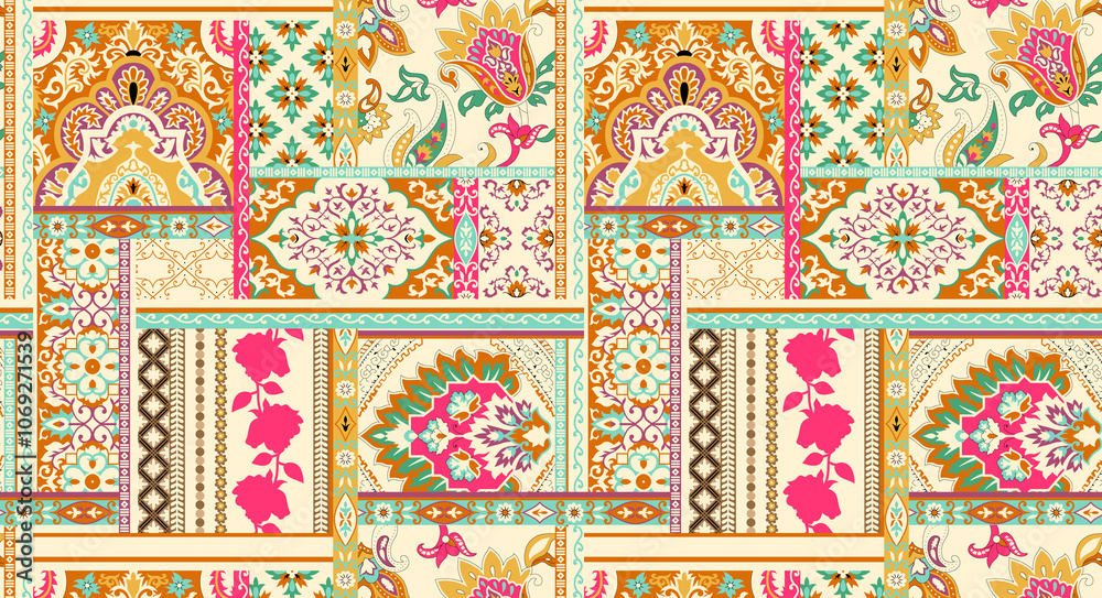 seamless beautiful wallpaper cards all over design floral leaf vintage ornament Victorian ethnic geometric print paisley