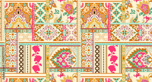 Obraz na płótnie seamless beautiful wallpaper cards all over design floral leaf vintage ornament Victorian ethnic geometric print paisley w salonie