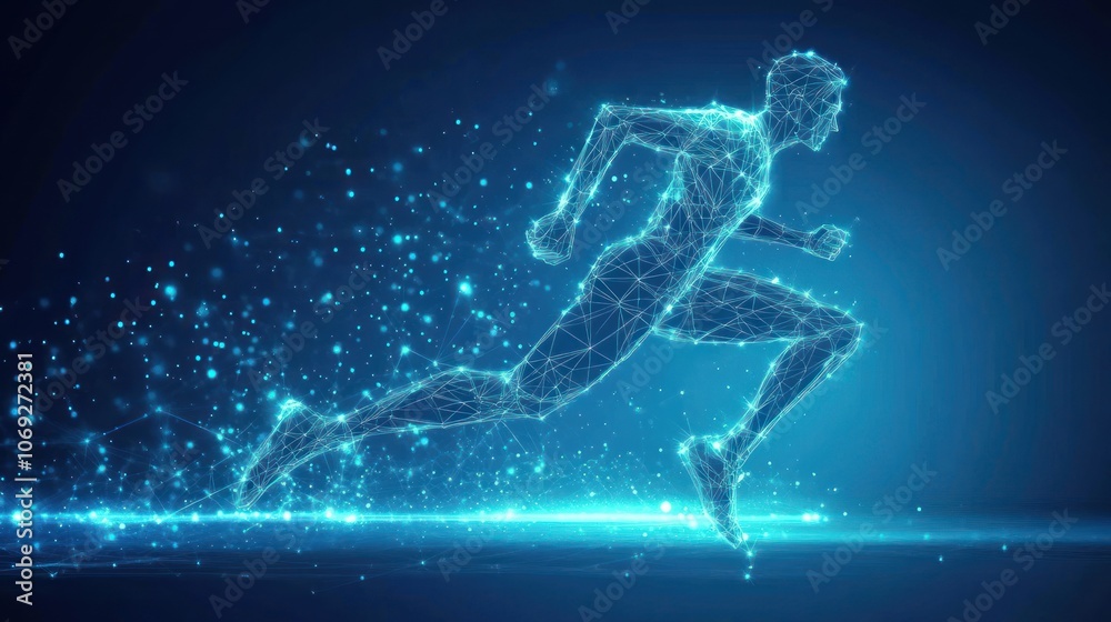 A digital representation of a runner in motion, showcasing athleticism and technology. A digital representation of a runner in motion, showcasing athleticism and technology.