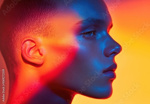 Vibrant portrait of a person in colorful lighting