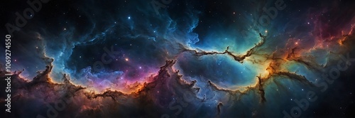 Colorful Galactic Cloudscape with Rainbow Hues and Cosmic Dust.Universe science astronomy. Supernova background wallpaper