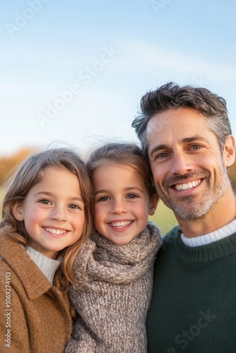 happy family smiling outdoors on a sunny day