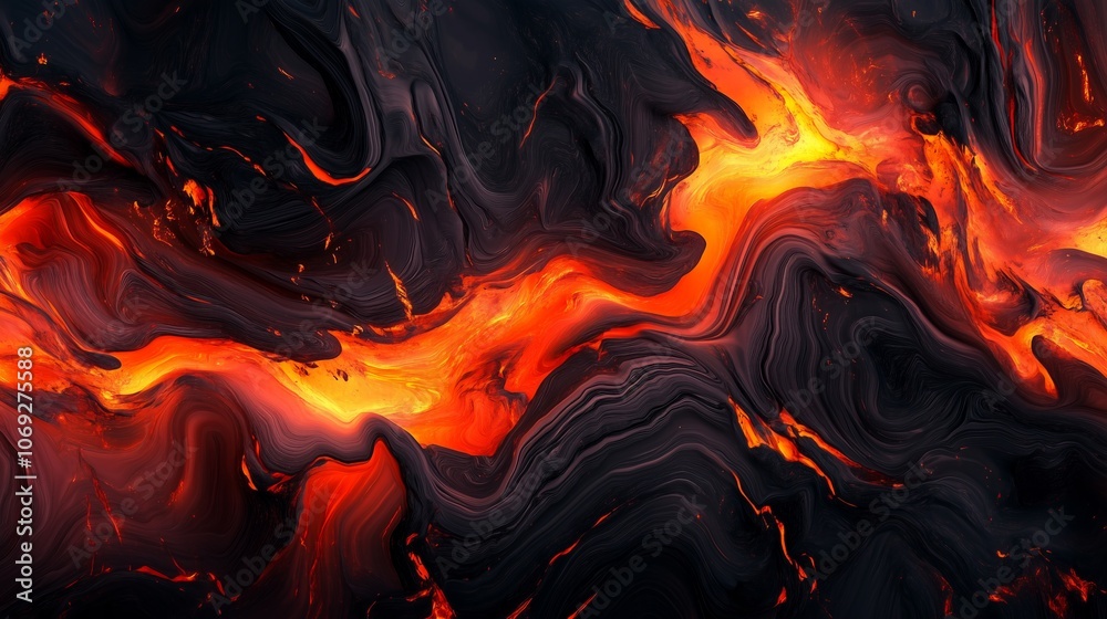 An abstract composition reminiscent of a stream of lava or red-hot rivers of fire flowing on a black background. An abstract composition reminiscent of a stream of lava or red-hot rivers of fire flowing on a black background.
