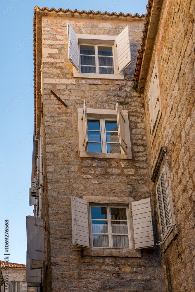 Budva Stone street in the old medieval town of mediterranean country Budva Stone street in the old medieval town of mediterranean country