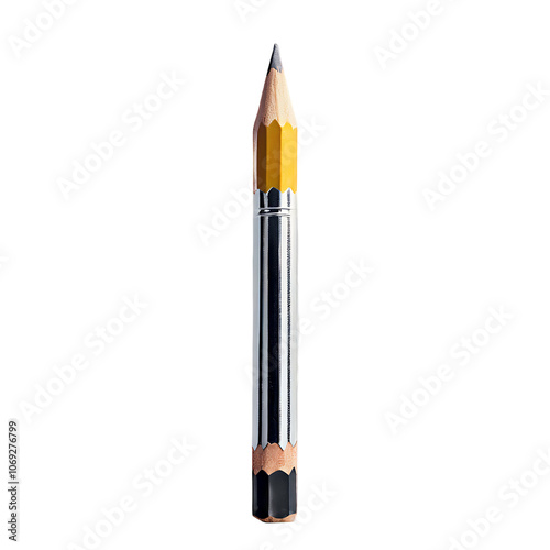 A close-up of a sharpened yellow and black pencil against a black background.