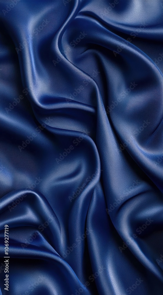 Obraz premium 深い青色のシルク生地が滑らかに広がり、光を反射して美しい質感を見せている様子