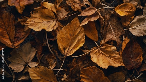 Colorful autumn leaves scattered on the ground in a serene natural setting during the fall season