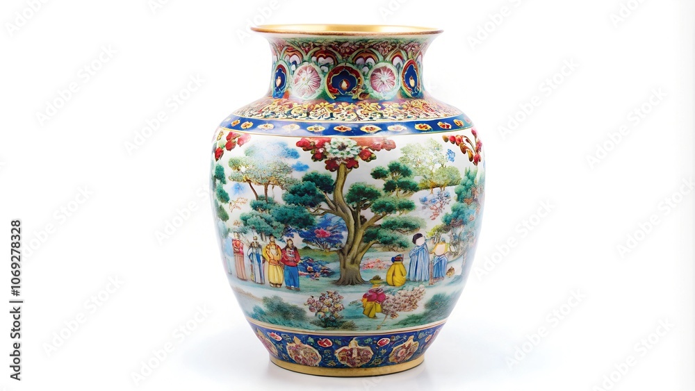 Porcelain vase with traditional Chinese ornament on a white background. Porcelain vase with traditional Chinese ornament on a white background.