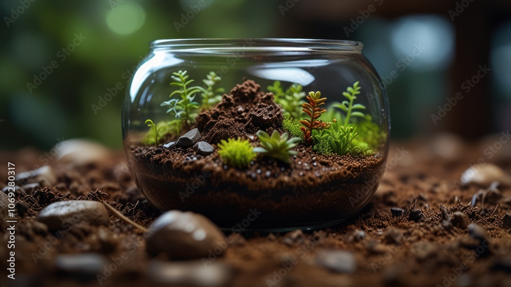a miniature succulent garden enclosed in a glass jar. The jar, filled with a variety of succulent plants and a layer of soil, creates a self-contained ecosystem. a miniature succulent garden enclosed in a glass jar. The jar, filled with a variety of succulent plants and a layer of soil, creates a self-contained ecosystem.