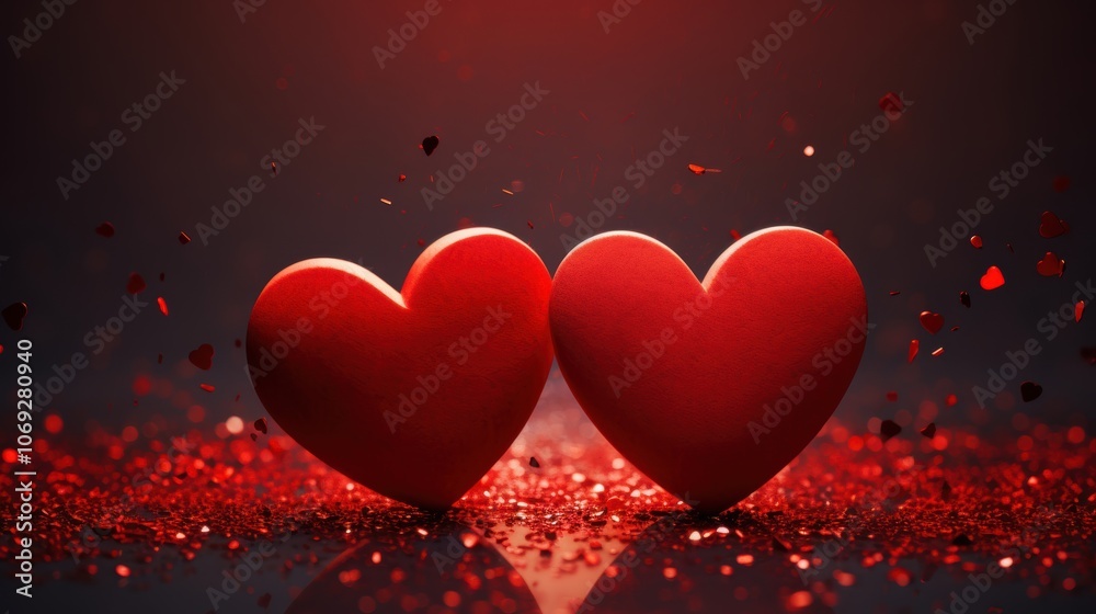 Romantic valentine's day hearts on glittering red background for celebration Romantic valentine's day hearts on glittering red background for celebration