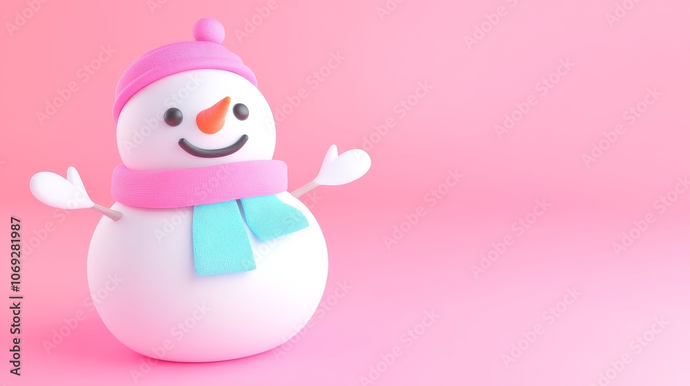 Charming chubby snowman welcomes winter with a colorful scarf and cheerful smile Charming chubby snowman welcomes winter with a colorful scarf and cheerful smile