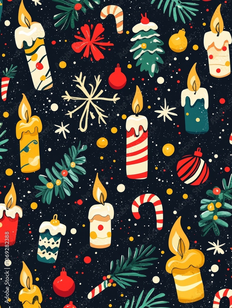 Create a festive atmosphere with a doodle hand-drawn christmas background featuring cheerful candles Create a festive atmosphere with a doodle hand-drawn christmas background featuring cheerful candles