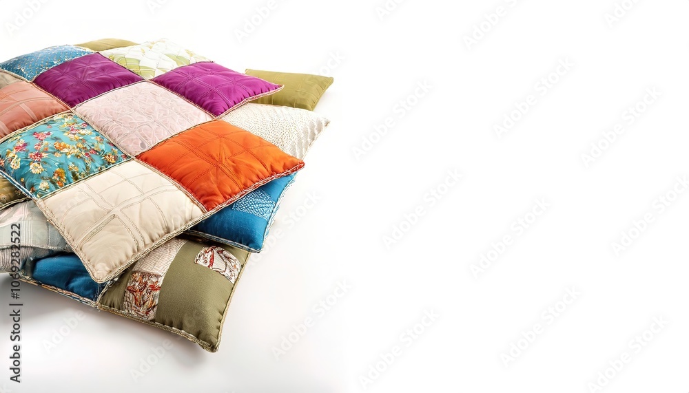 Pillow made of Patch or pieced work is a form of needlework that involves sewing together pieces of fabric into a larger design based on repeating patterns built up with different fabric shapes Pillow made of Patch or pieced work is a form of needlework that involves sewing together pieces of fabric into a larger design based on repeating patterns built up with different fabric shapes