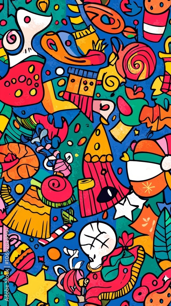 Create a vibrant doodle handdrawn christmas background filled with ornaments and cheer Create a vibrant doodle handdrawn christmas background filled with ornaments and cheer