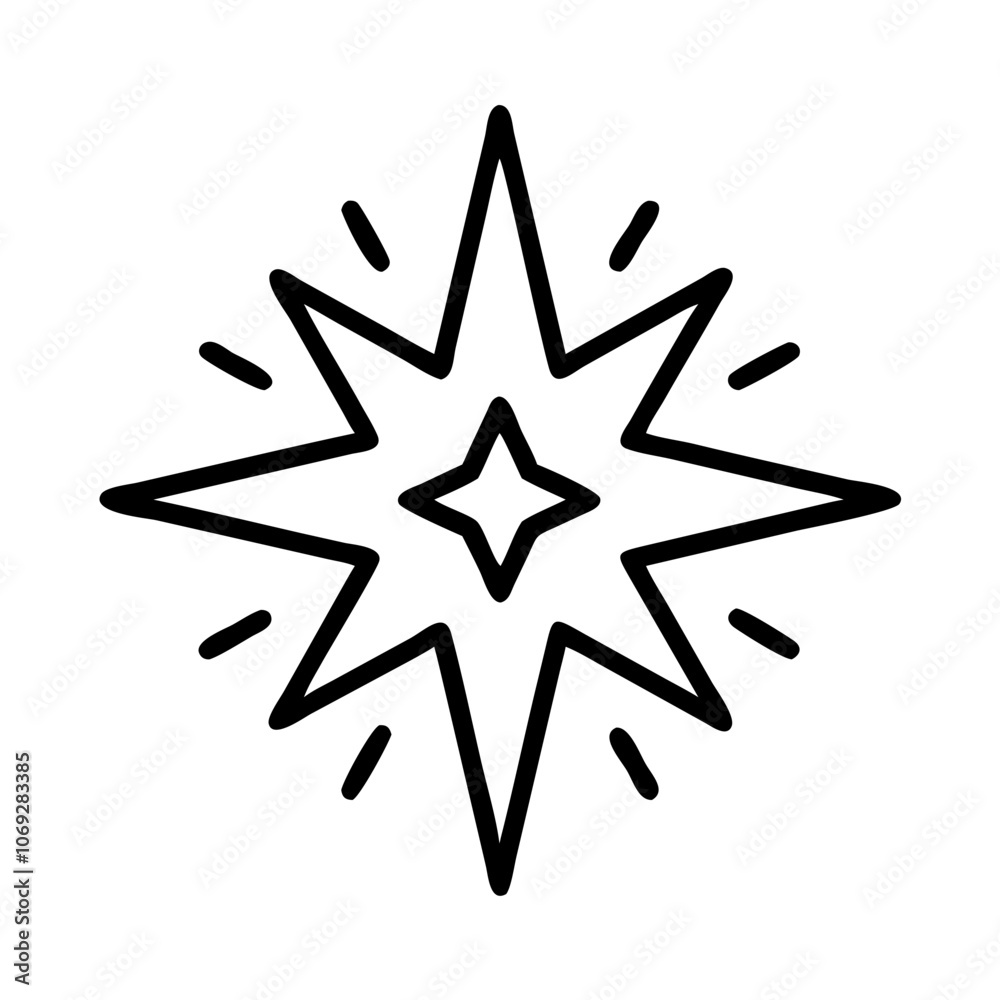 Radiating starburst icon with outlined rays Radiating starburst icon with outlined rays