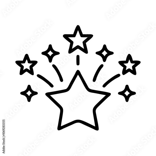Star explosion icon with surrounding sparkles in outline style