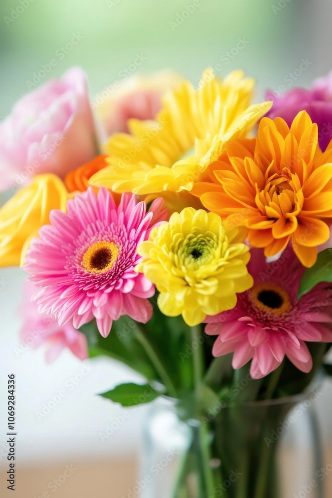 Vibrant bouquet of colorful flowers in a vase Vibrant bouquet of colorful flowers in a vase