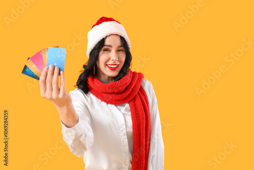 Pretty young woman in Santa...