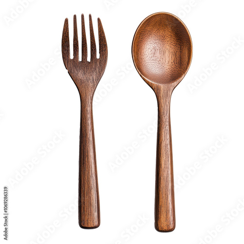 Wooden fork and spoon set on a plain background