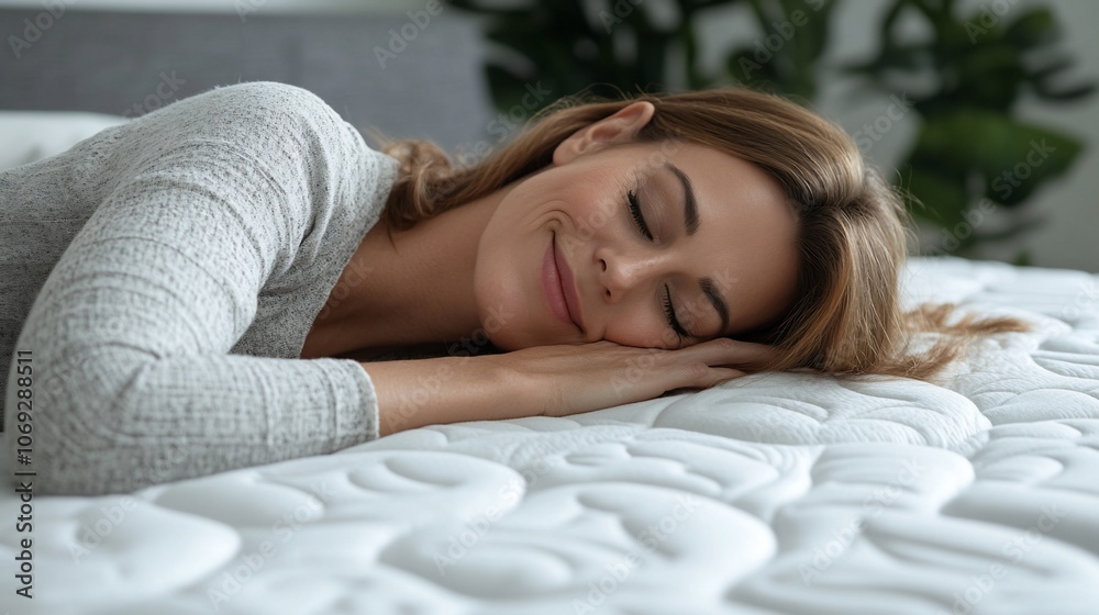 Woman sleeping peacefully on a comfortable mattress. Woman sleeping peacefully on a comfortable mattress.