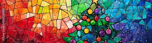 Create a stunning handdrawn christmas background featuring a stained glass tree for your holiday designs