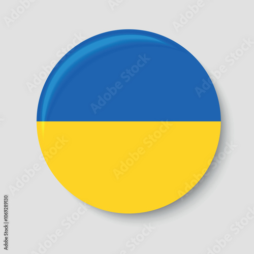 Round emblem in the colors of the Ukrainian flag with black bars. Vector on a gray background