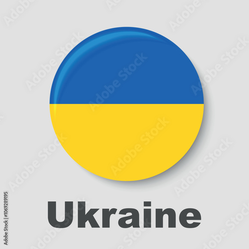 Round emblem in the colors of the Ukrainian flag with black bars. Vector on a gray background