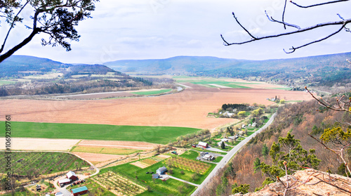 Aerial view of the fertile farmlands of Schoharie Valley, NY,  from Vroman's Nose photo