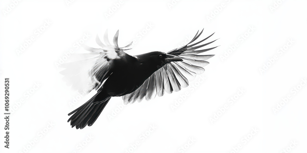 Obraz premium Graceful black raven in flight: capturing the beauty of nature's elegant avian acrobat