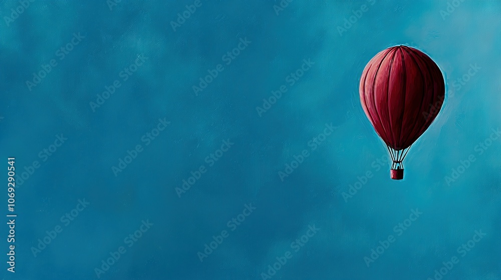 Obraz premium A red hot air balloon soaring through a blue sky, featuring a white line beneath and a black one too