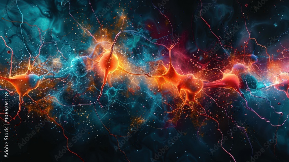 A modern graphic of brain cells, focusing on the complexity of neural networks A modern graphic of brain cells, focusing on the complexity of neural networks