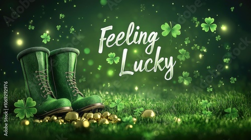 Festive Saint Patricks Day Design Clover Gold Lucky Vibes photo